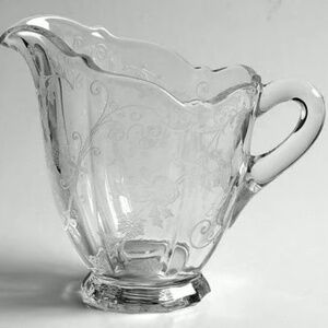 Cambridge Elaine Etched Floral Glass Open Creamer Made in USA Circa 1933-1954